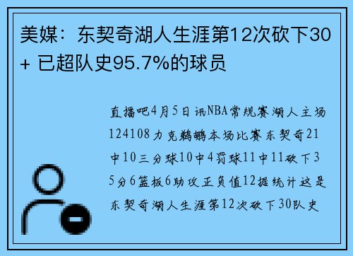 美媒：东契奇湖人生涯第12次砍下30+ 已超队史95.7%的球员